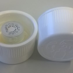 Desiccant cap childproof CRC PP ø 28 + container santoprene with brown silica gel 0,6-1,5 gr